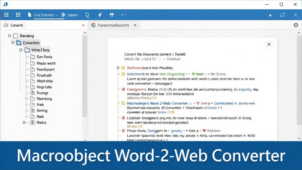 网页左侧显示树形目录结构,右侧显示文档内容,Macrobject Word-2-Web Converter 字样出现在界面底部,风格现代,蓝白配色,布局清晰,画质干净,无多余元素