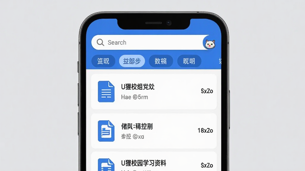 һ��U��У԰ѧϰ����ҳ����ֻ����棬�ֻ���Ļ����ʾ�����б���ÿ���������ļ�ͼ�ꡢ���ƺʹ�С��Ϣ��������������ͷ����ǩ�������࣬������ɫ������Ϊǳ��ɫ������ɾ��������������޶���Ԫ��