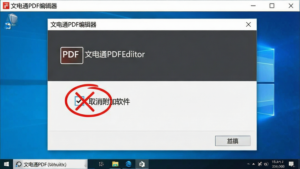 һ�ŵ��������ͼ��������ʾ�ĵ�ͨPDF�༭���İ�װ�򵼽��棬��������һ����ѡ�򱻺�ɫԲȦ��ע����棬�Ա���������ʾ��ȡ������������������������ֱ�ۣ���Ļ�Ϸ��С��ĵ�ͨPDF�༭�������⣬���ʸɾ���������Ԫ��
