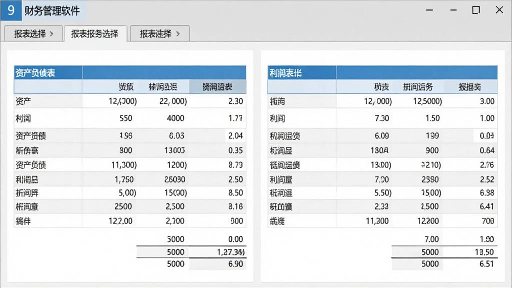 A9��������������񱨱����ɽ��棬����չʾ�ʲ���ծ���������������ʾ���������������������б���ѡ���ǩ���������ǳ��ɫ����ɫ���䣬�����󷽣����������ɾ����ʺ���Ϊ��������չʾͼ