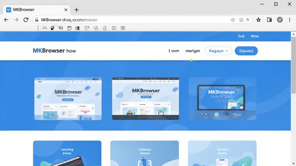 一张展示MKBrowser浏览器主界面的软件截图,画面中央是简洁的浏览器窗口,顶部有地址栏和标签页,页面显示一个清爽的导航主页,整体风格现代简约,蓝白配色,画面干净无多余元素,高清画质,适合软件下载站展示