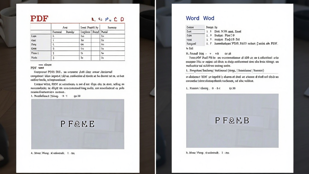 一张展示福昕PDF转Word精准还原排版功能的图片,主体为PDF文档与转换后Word文档的对比,布局为左右分栏,排版清晰,风格为办公文档展示风格,细节包含表格线、段落文字、图片位置对应,画质清晰,干净,无多余元素