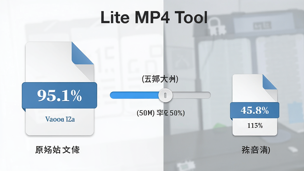 һ��չʾ Lite MP4 Tool ��Ƶѹ�����ܵ�ͼƬ��������ѹ��ǰ���ļ���С�Ա�ʾ��ͼ�����Ϊԭʼ���ļ�ͼ�꣬�Ҳ�Ϊѹ����С�ļ�ͼ�꣬�м���ѹ���������飬����Ϊ���ҶԱ�ʽ�Ű棬���Ϊ���������ϸ�ڰ����ļ���С���ֱ�ǩ��ѹ���ʰٷֱȣ����ʸ��壬����ɾ����޶���Ԫ��