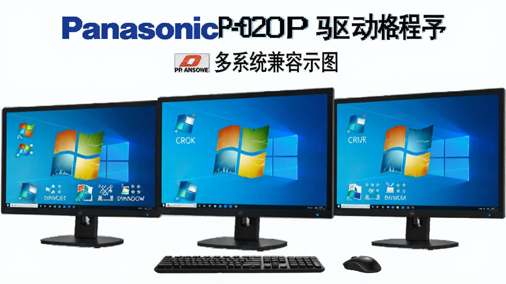 松下DP-8020P驱动程序多系统兼容示意图,主体为多台显示器分别显示不同Windows系统版本,布局为横向排列,排版清晰,风格科技感,细节包括系统图标和驱动标识,画质清晰,干净,无多余元素