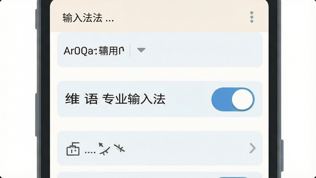 一部安卓手机显示输入法启用设置界面的插画,界面中有