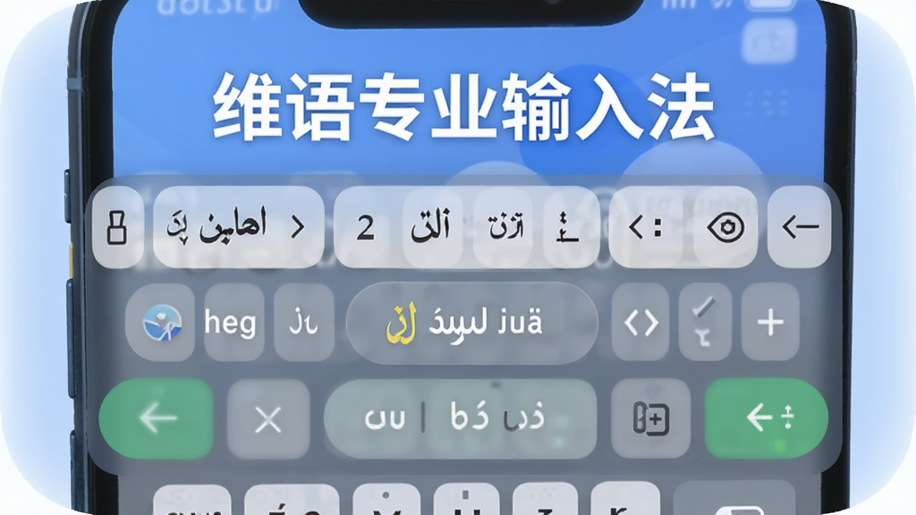 一部手机屏幕显示三种语言键盘切换的示意图,上方有