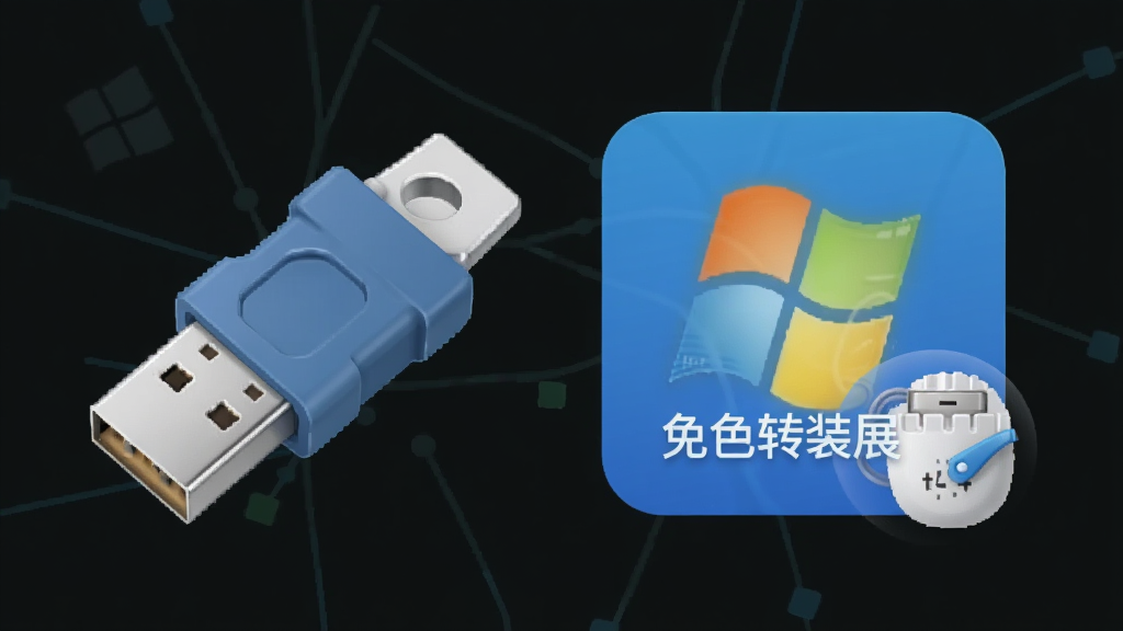 飞梭txt文本文件编码转换工具绿色便携特性展示图,主体为U盘与软件图标组合,布局中央突出软件免安装特点,排版简洁,风格为科技感插画,细节包含Windows系统标识与便携元素,画质清晰,干净,无多余元素