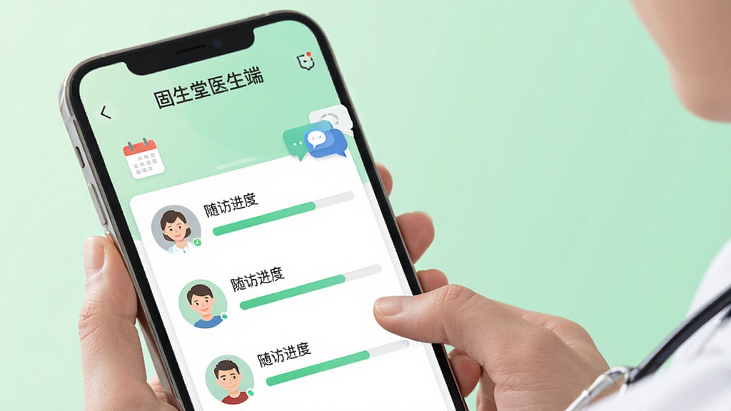 ҽ��ʹ���ֻ��鿴��������б��Ľ��棬��Ļ�Ϸ���ʾ��������ҽ���ˡ��������·��Ƕ������ͷ�����ý������������ǵ���ɫ���䣬���Ϊ��ƽ��ҽ��UI��ϸ�ڰ�������ͼ�����Ϣ���ݣ������������ɾ����޶���Ԫ��