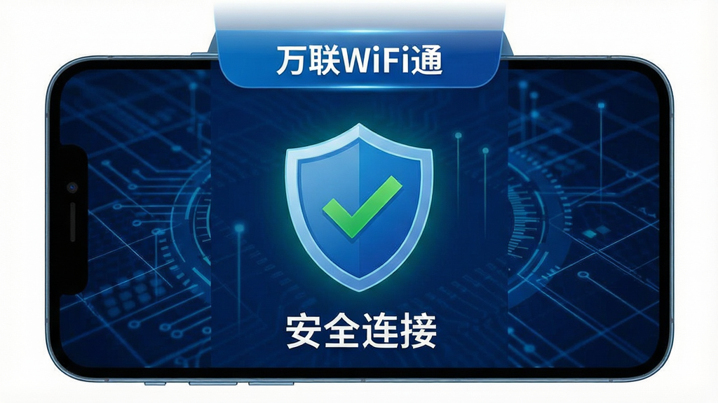 һ��չʾ������WiFiͨ����ȫ�������ܵ�ͼƬ���ֻ���Ļ������ʾһ������ͼ�꣬����������ɫ�Թ��������·��С���ȫ���ӡ�����������Ϊ����ɫ�Ƽ���������������Ļ�����С�����WiFiͨ�����ֱ�ʶ�����ּ��󷽣����Ϊ��ȫ�������⣬��ɫ������Ϊ�������ʸɾ����޶���Ԫ�ء�