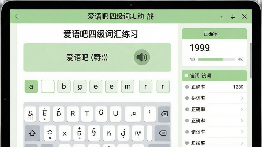 一张展示拼写自测功能的图片,画面中央是
