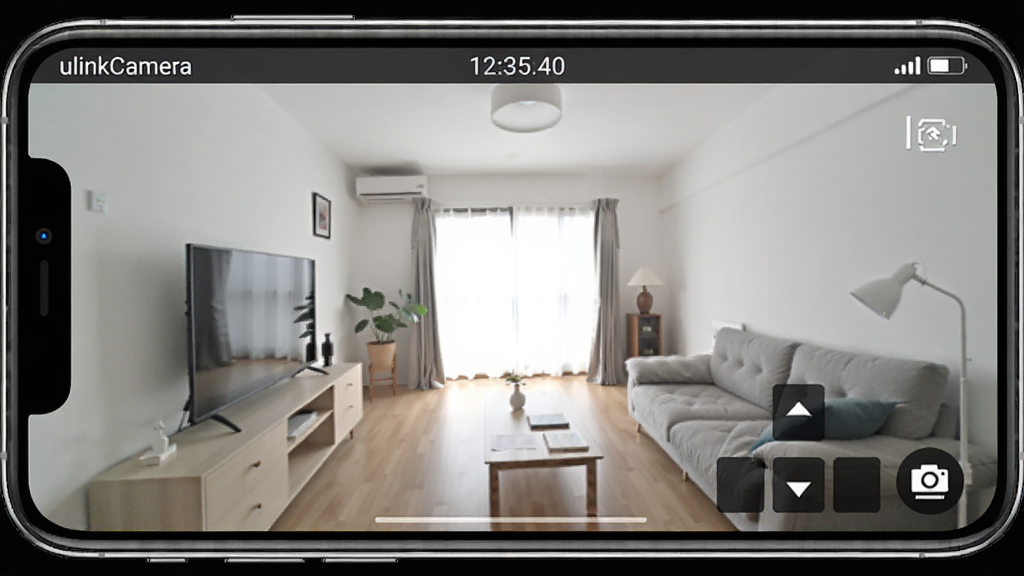 ulinkCamera�������ֻ�����ģʽ�µ�ȫ����ػ��棬��������ʾһ�����������ڳ��������½��з�����ư�ť��ץ��ͼ�꣬��Ļ������ʾ