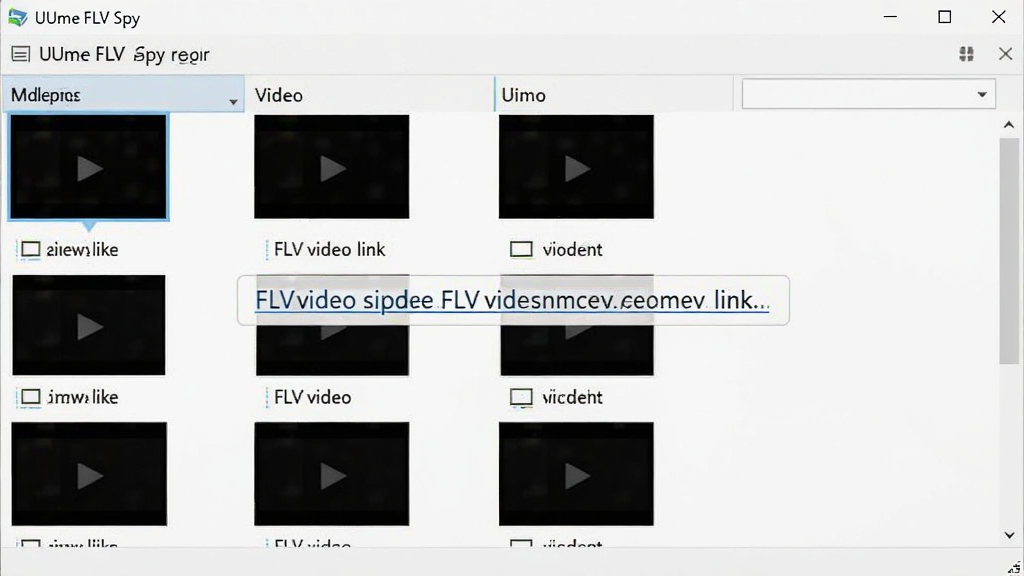 UUme FLV Spy 软件主界面截图,展示简洁的嗅探窗口与视频列表,背景为浅灰色,界面中央显示正在嗅探的FLV视频链接,整体风格干净清爽,画质清晰,无多余元素