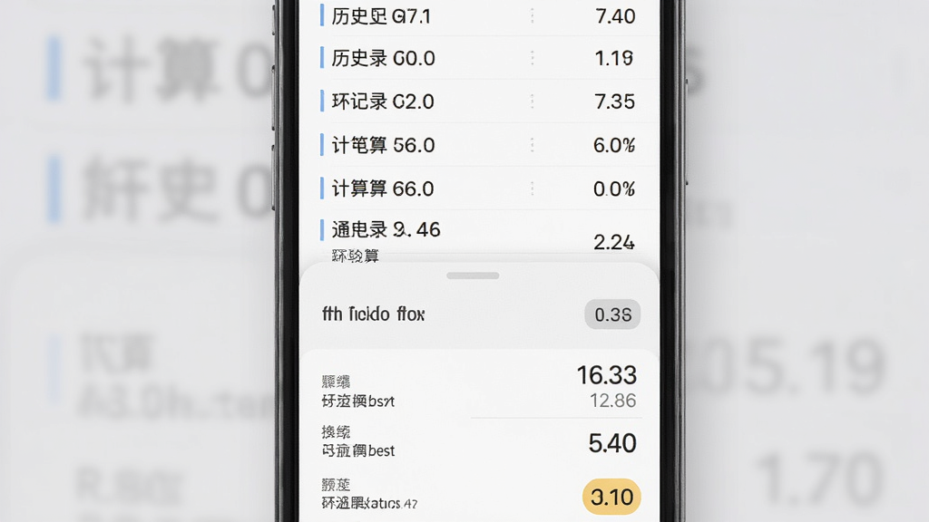 通用计算器功能展示图,画面中手机屏幕分为上下两部分,上半部分显示历史记录列表,下半部分显示单位换算面板,背景为浅灰色,风格清新素雅,画质清晰无杂乱元素