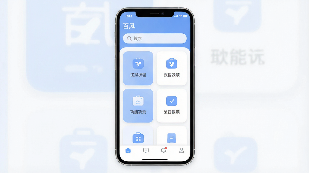 一张展示手机应用界面的整体效果图,主体是一部竖屏智能手机,屏幕中显示名为