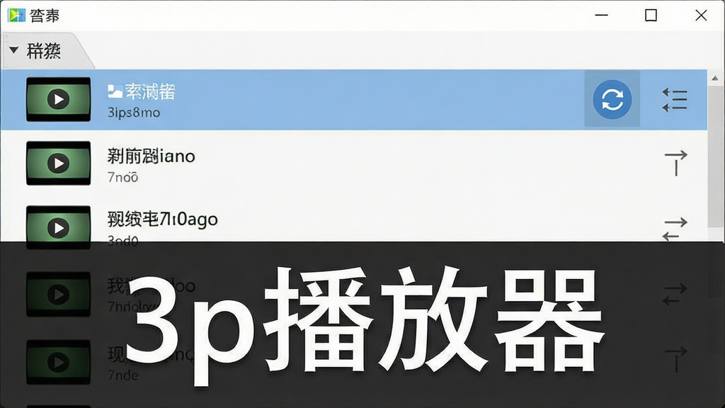 一张展示3gp播放器播放列表管理功能的图片,主体为软件界面中的播放列表区域,布局采用上下结构排版,风格为现代简约风格,细节包括多个视频文件名、循环播放按钮、排序图标,画面中打上文字“3gp播放器”,画质清晰,干净,无多余元素