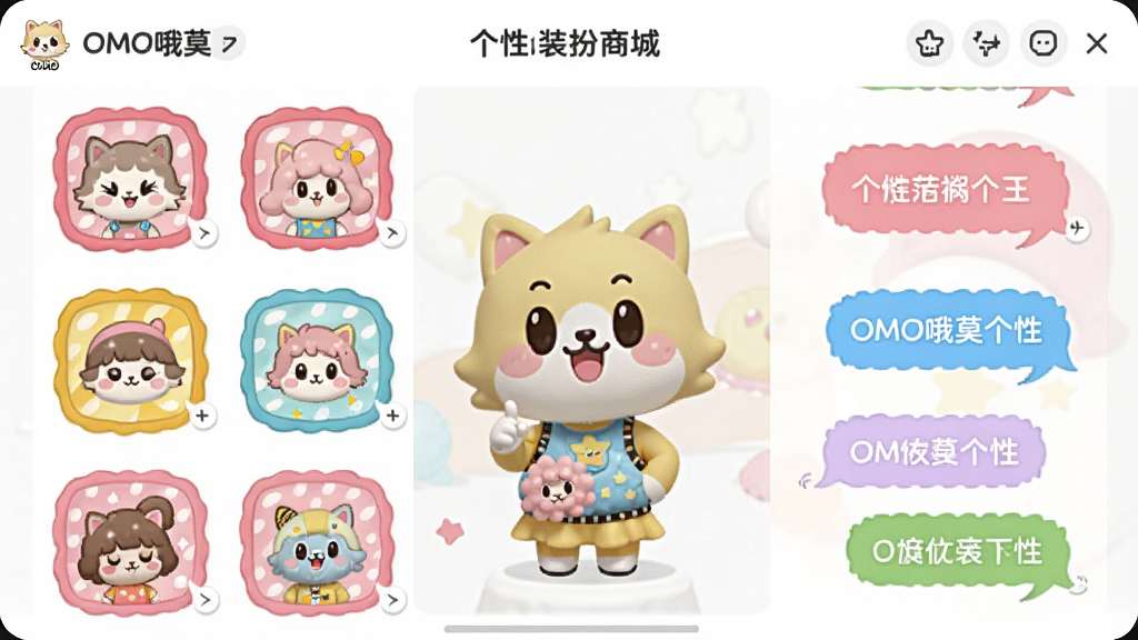 OMOŶĪ ���Ի�װ���̳ǽ���ͼ��չʾ���ֿɰ���ͷ�����������ݣ���Ļ����OMOŶĪ�ļ�������չʾװ��Ч����ɫ�ʷḻ�������ã������������ɾ��޶���Ԫ��