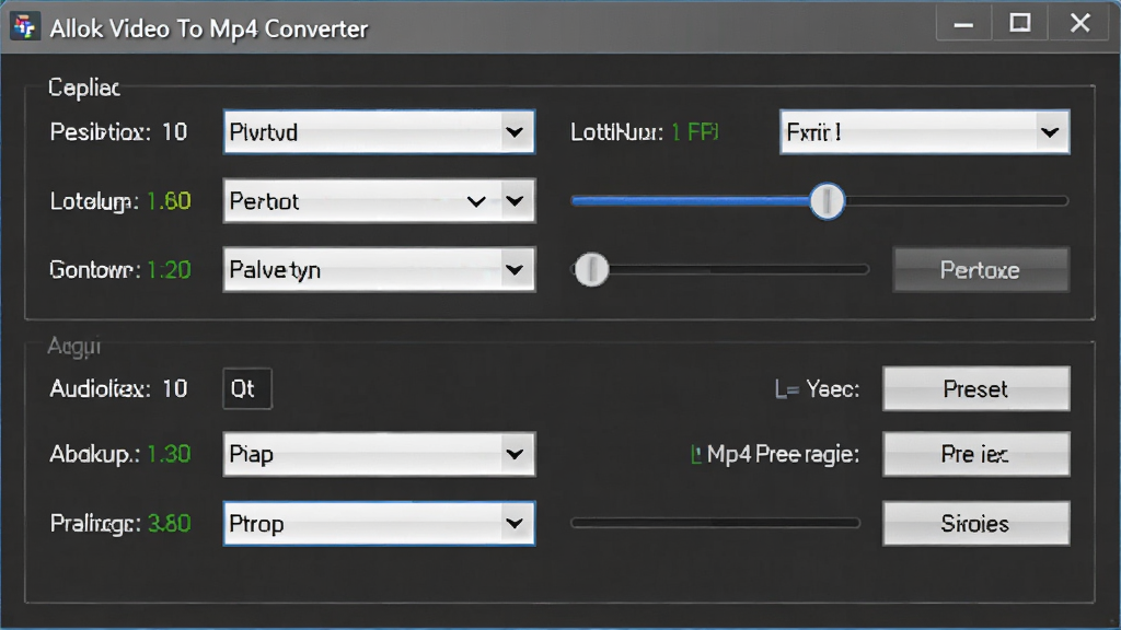 Allok Video To Mp4 Converter �������������壬����Ϊ�����������ڴ��ڣ�����Ϊ���·����ṹ���ϰ벿��Ϊ�ֱ����������ѡ��°벿��Ϊ��Ƶ������֡�����ã����Ϊרҵ���߽���磬ϸ�ڰ��������˵�������ؼ���Ԥ�谴ť�����ʸ��壬����ɾ����޶���Ԫ��