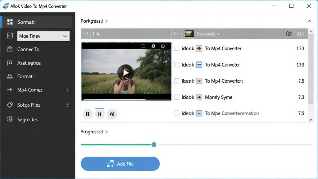 Allok Video To Mp4 Converter �����������ͼ������Ϊ�������ھ��в��֣����Ϊ���ܵ��������Ҳ�Ϊ��Ƶ�ļ��б���ת���������������Ű��������������Ϊ�ִ���Լ�Ƽ��磬ϸ�ڰ�����ʽ�����˵����������������ļ���ť�����ʸ��壬����ɾ����޶���Ԫ��