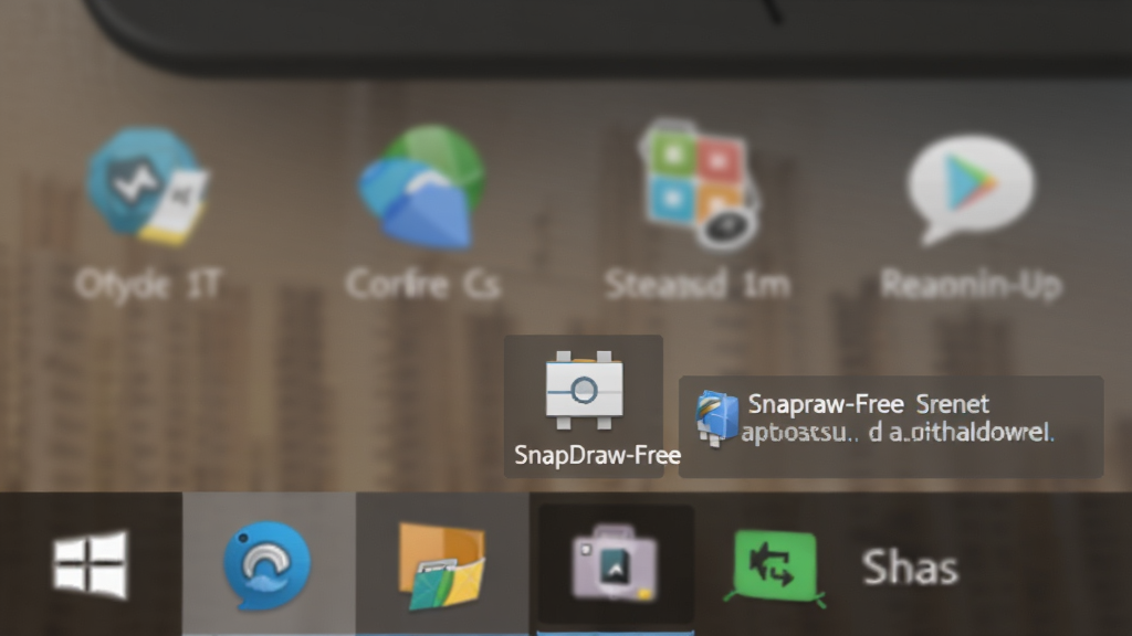 SnapDraw-Free 系统托盘运行状态,主体是 Windows 任务栏右下角托盘区域,布局为局部特写,排版突出软件托盘图标,风格为写实系统界面风,细节包括托盘图标旁显示软件名称提示、任务栏其他图标虚化处理,画质清晰、画面干净、无多余元素