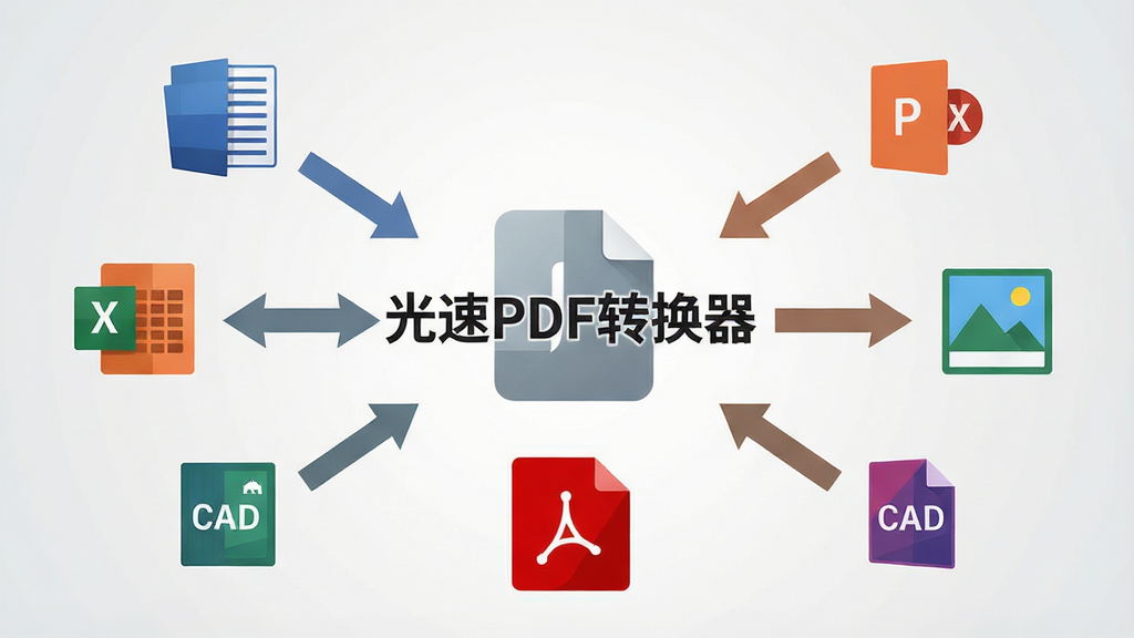 一张扁平化风格的软件功能展示图,画面中央是