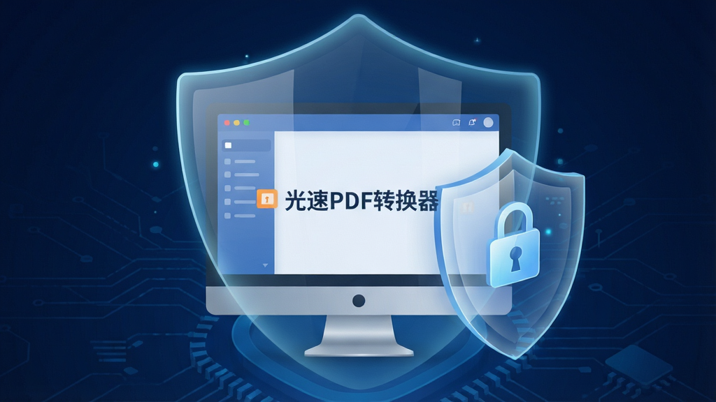 一张以安全为主题的科技风格插图,画面中央是一台电脑屏幕显示