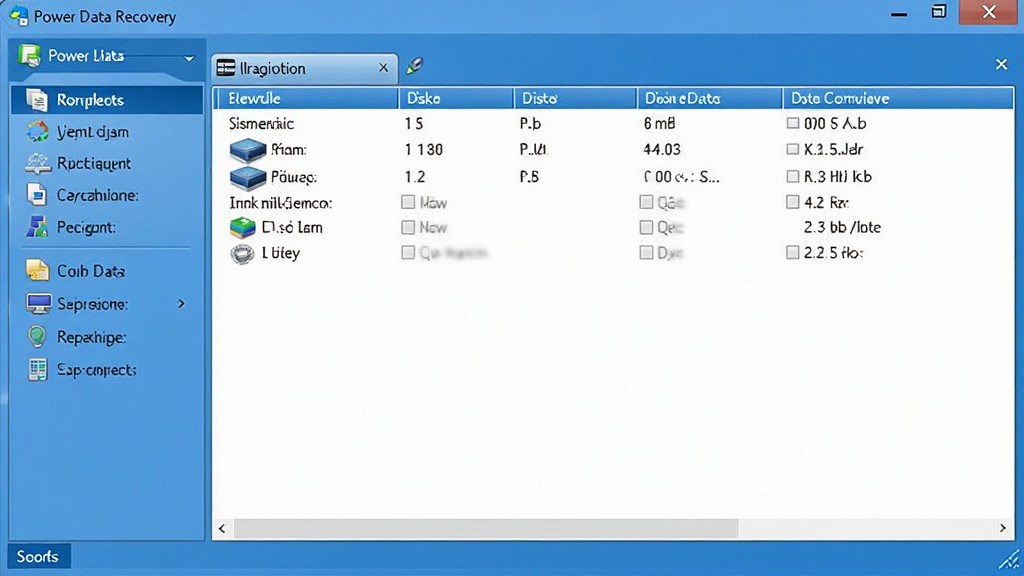 Power Data Recovery 软件主界面截图,展示左侧功能导航栏和右侧磁盘列表,界面干净整洁,蓝色主色调,Windows风格窗口,居中排版,高清画质,无多余元素