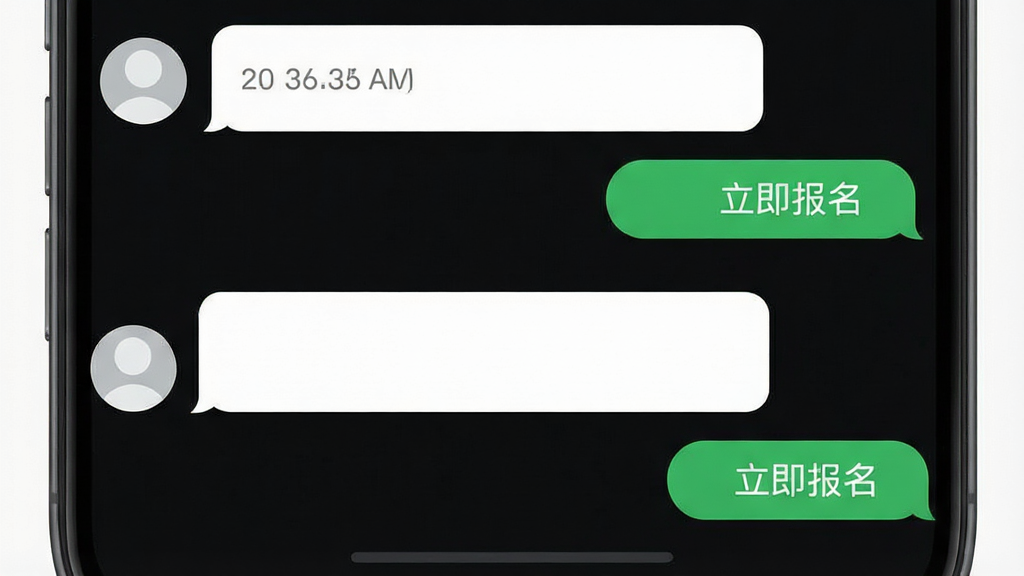 手机聊天界面与报名按钮,主体为对话气泡与