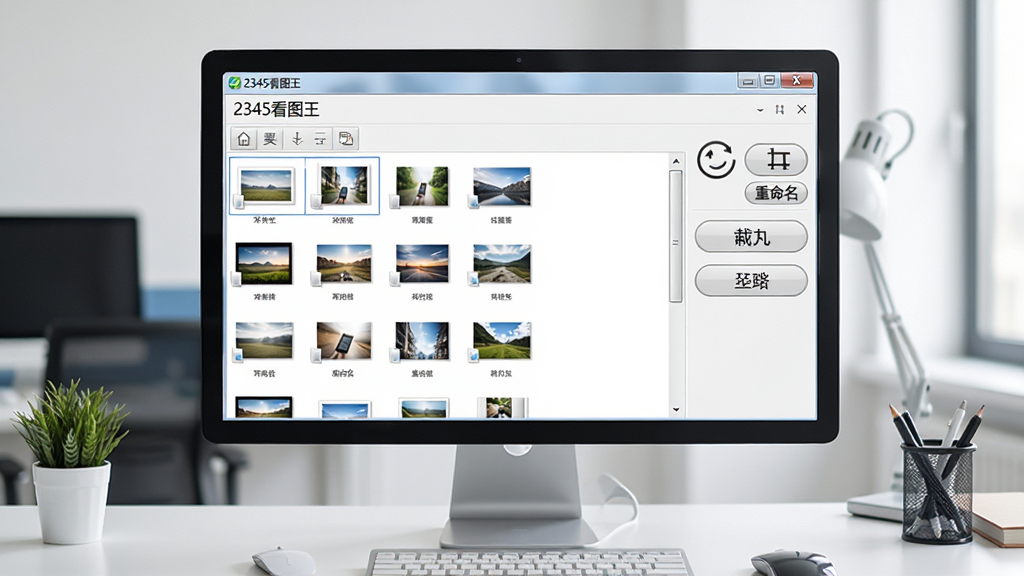 一张办公桌面场景,屏幕上显示