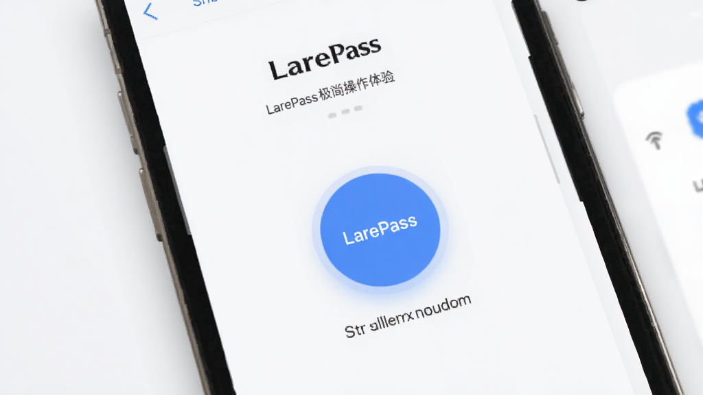 LarePass极简操作体验展示图,主体为手机屏幕显示LarePass一键连接界面,布局突出中央圆形按钮,排版干净利落,风格清新简约,细节包含浅色背景与柔和阴影,画质高清,干净,无多余元素