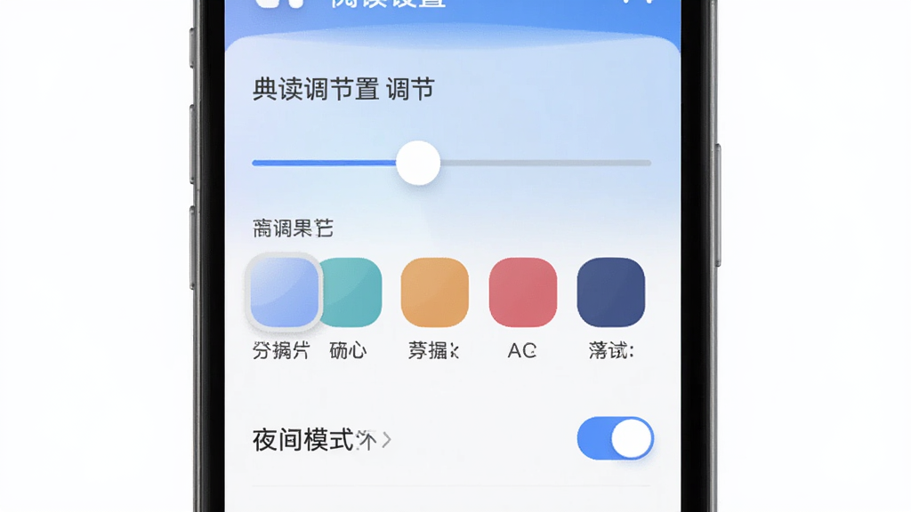 ���APP�Ķ����ý��棬�������ֻ���Ļ��ʾ������ڻ��顢����ɫ��ѡ���ҹ��ģʽ���أ�����Ϊ�����б�ʽ�Ű棬���Ϊ��ƽ��UI��ƣ�ϸ�ڰ���Բ��ͼ�ꡢ��ͽ��䱳���������Ĺ��ܱ�ǩ�����ʸ��壬�ɾ��޶���Ԫ��