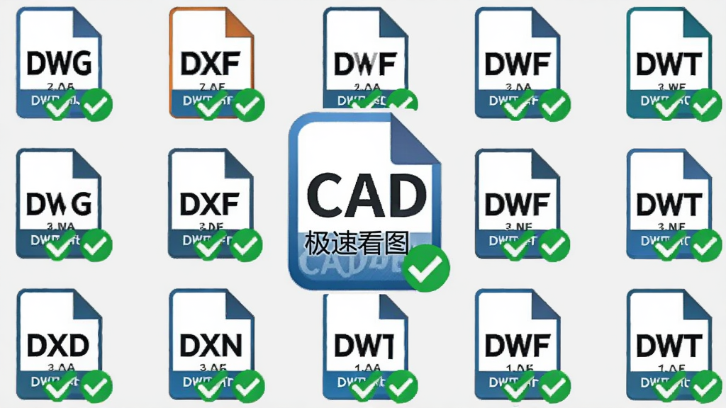 一张展示多种CAD文件格式图标排列的图片,画面中央是