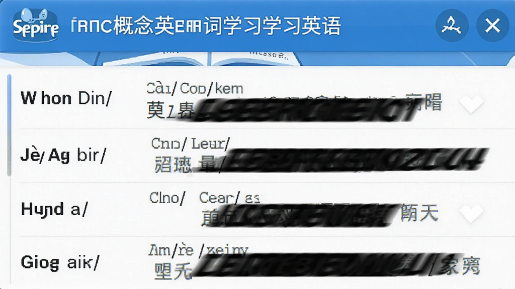 一张英语学习软件单词列表界面截图,画面中展示“宝葫芦新概念英语”单词学习页面,列表包含英文单词、音标和中文释义,部分释义被遮挡用于自测,界面清爽,蓝白配色,高清画质,干净无多余元素