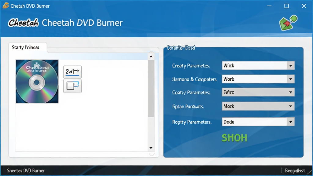 一张展示 Cheetah DVD Burner 可启动光盘创建功能的预览图,主体为软件界面中的启动盘制作窗口,布局居中,排版包含启动镜像选择与刻录参数设置,风格为现代科技蓝界面,细节有光盘与启动图标,画质清晰,干净,无多余元素