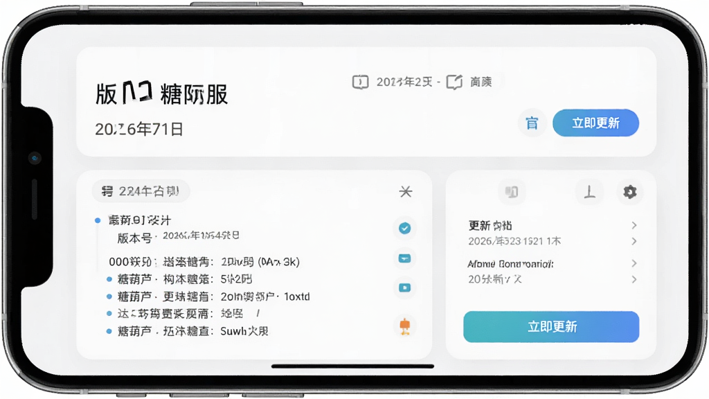 一张展示糖葫芦达人国际服安装器版本管理界面的图片,主体为手机屏幕中显示版本号与更新日志,布局为卡片式排列,排版整洁,风格为现代简约风,细节包括版本号文字、更新日期、更新内容列表、立即更新按钮,画质清晰干净无多余元素