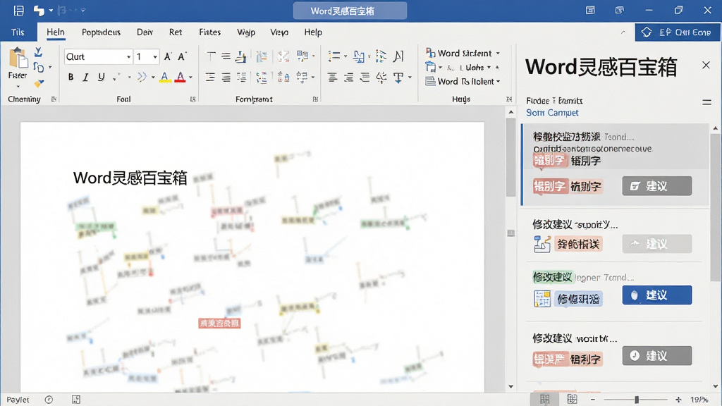 一张展示Word灵感百宝箱智能校对功能的界面截图,主体是Word文档中校对结果面板,面板内列出检测到的错别字和修改建议,布局为右侧面板列表展示,排版清晰,风格为简洁商务风格,细节包括错误标注高亮、建议按钮明显、图标精致,画质高清、干净、无多余元素,图片中文字标注“Word灵感百宝箱”