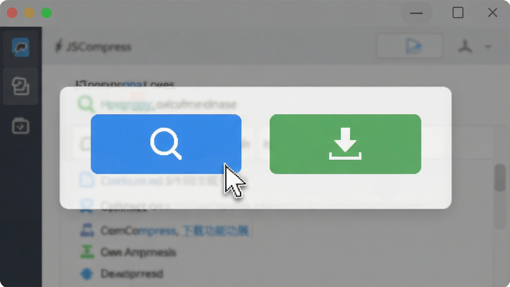 JSCompress一键复制与下载功能展示图,主体为软件操作界面中的复制按钮与下载按钮特写,布局为居中突出,排版简洁,风格为扁平化UI设计,细节包含按钮高亮状态与鼠标指针,画质高清,画面干净无多余元素