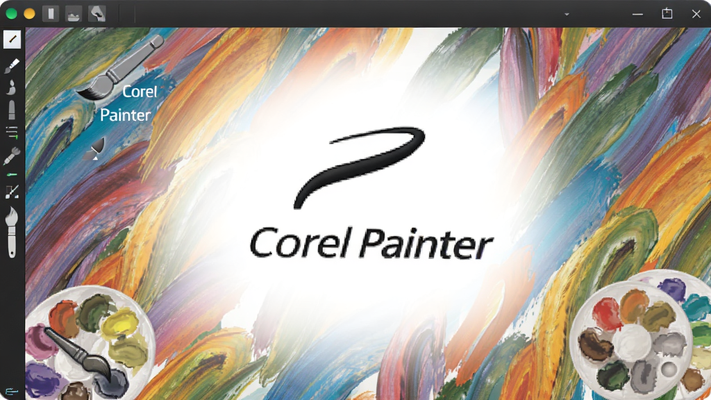 Corel Painter 软件启动界面展示,中央是软件标志和名称文字
