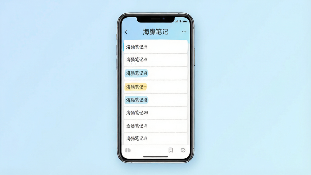 海獭笔记软件主界面预览图,画面中央展示一部智能手机,屏幕内呈现简洁的笔记列表界面,顶部有“海獭笔记”文字标识,背景为柔和的浅蓝色渐变,风格清新简约,细节清晰,画质干净,无多余元素