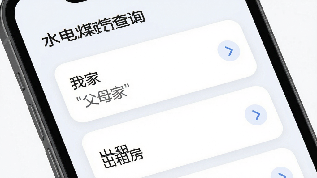 手机界面展示多个户号卡片排列,每张卡片上有备注名称如