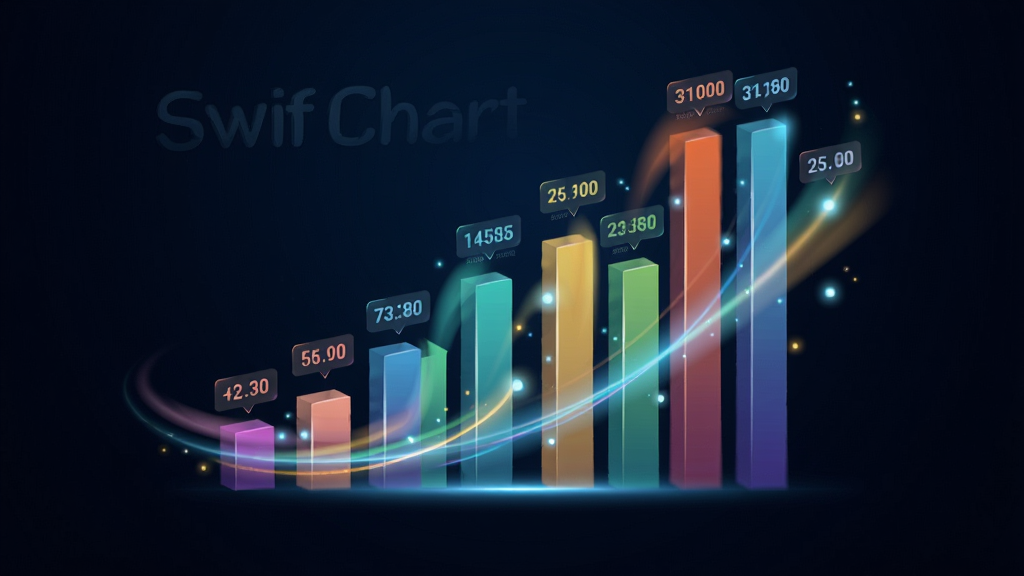 一张展示Swiff Chart动画效果的动态场景图,主体为多个彩色柱状图正在逐根升起并带有运动模糊轨迹,布局为画面中央聚焦图表,背景为深色渐变,排版突出动画瞬间,风格为科技动感,细节包括数据标签浮动、光效点缀、流畅曲线,画质高清,干净,无多余元素