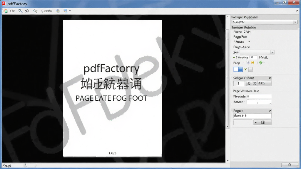 一张展示 pdfFactory 水印与页眉页脚设置界面的预览图,画面中 PDF 页面上有半透明水印文字和底部页码,右侧为设置面板,布局规整,风格为办公软件界面,细节包括水印文字和页码样式,画质清晰,干净,无多余元素