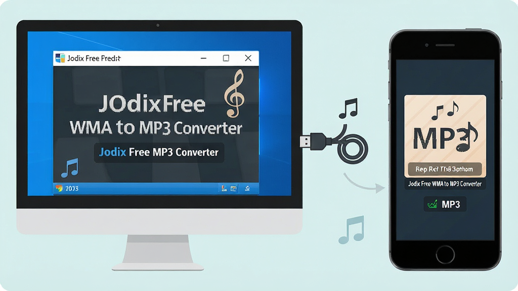 һ��չʾ������Ļ���ֻ���Ļ������ʾ��ͼ��������Windows��������Jodix Free WMA to MP3 Converter���Ա��ֻ���ʾMP3�ļ��Ѵ��䣬�������ҶԱȣ��Ű����������Ϊ�ִ���ƽ�廭��ϸ�ڰ��������������֡�Jodix Free WMA to MP3 Converter����OTG��ͼ�ꡢ���ַ��ţ����ʸ��壬�ɾ����޶���Ԫ��