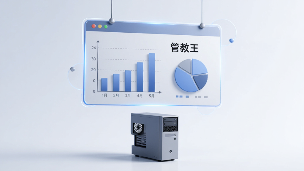 画面主体是一个悬浮在空中的数据报表图形,报表上有柱状图和饼状图,图表旁边标注