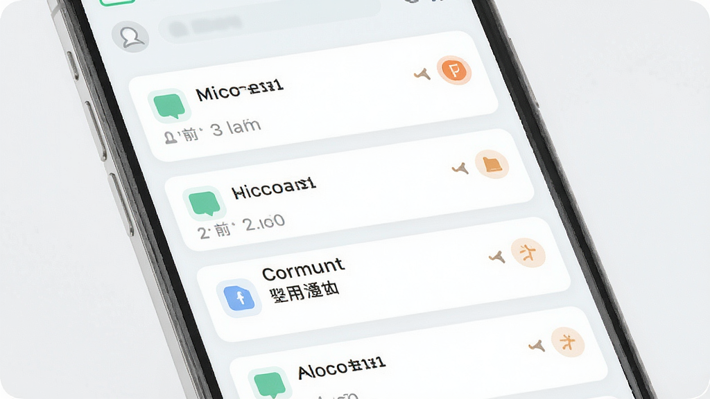 社区信息聚合功能界面展示,主体为手机屏幕中显示多条社区通知卡片,布局为纵向列表排列,排版整齐有序,风格为清爽浅色系,细节包含时间标签、分类图标、未读标记,画质高清,画面干净,无多余元素