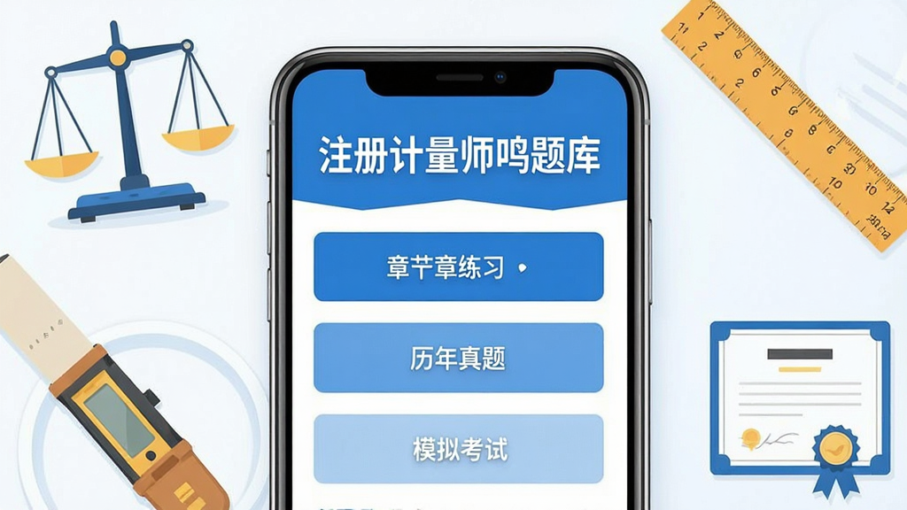 手机屏幕正中央显示一款题库类学习应用界面,界面顶部有