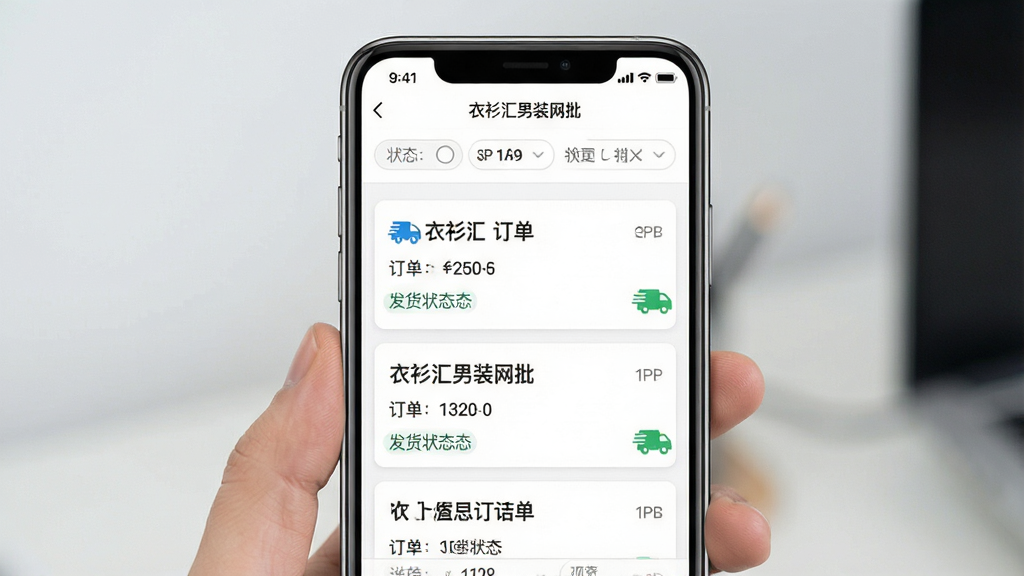 一张手机应用订单管理界面展示图,画面主体为