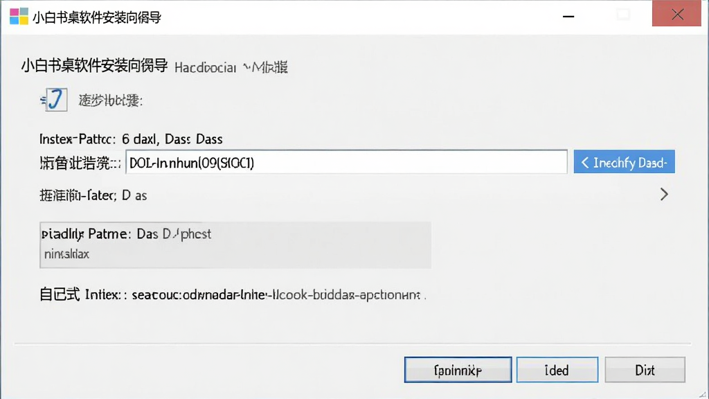 小白书桌软件安装向导界面截图,画面中显示安装路径选择框和自定义选项按钮,安装路径修改为D盘,界面风格为Windows标准安装窗口,文字清晰可辨,画质干净