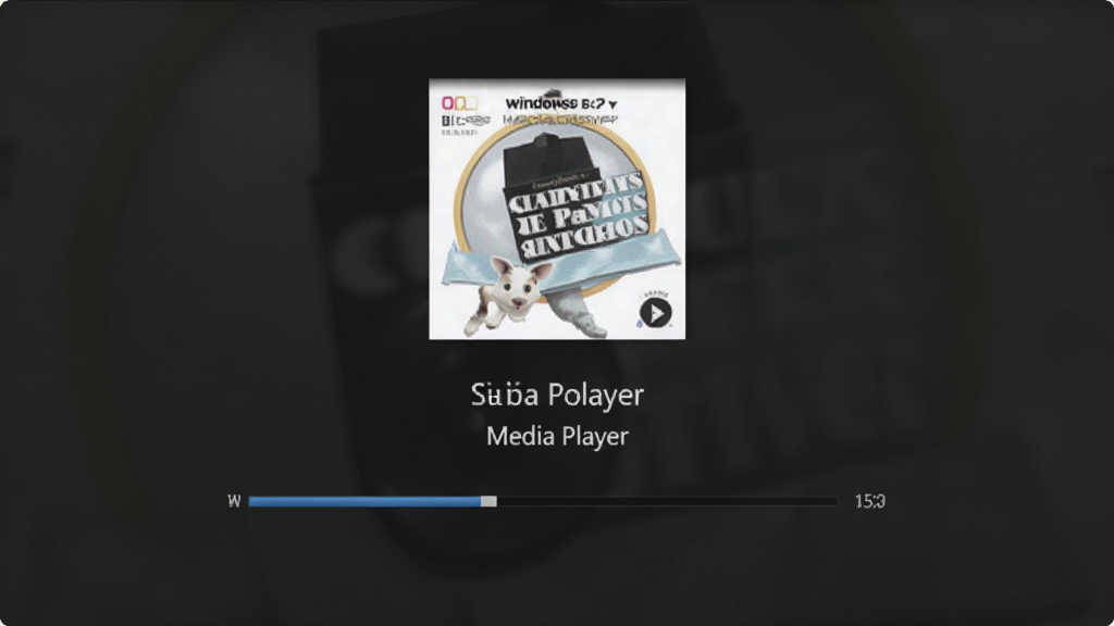 Windows Media Player 控制器播放信息显示界面,主体为信息展示卡片,布局为上方专辑封面下方曲目信息,排版居中,风格为暗色主题,细节上显示歌曲名和艺术家名称以及进度条,画质高清,干净,无多余元素