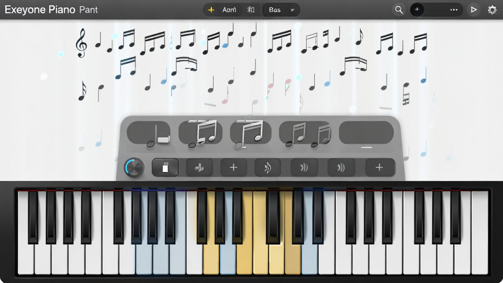 һ��չʾ Exeyone Piano ���������ͼƬ��������һ̨������ټ��̺����Ļ�·����Ϸ��������ٲ��������ָʾ���򣬲���Ϊ�����������ͼ����Ű����������Ϊ�ִ���Լ�Ƽ��У�ϸ�ڰ����ڰ��ټ����������µ��ټ���������ť����ɫѡ����壬���ʸ��壬����ɾ����޶���Ԫ��
