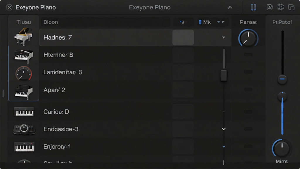 һ��չʾ Exeyone Piano ��ɫѡ������ͼƬ�����������������е���ɫ�б�����ť����������������Ļ���룬�Ű�Ϊ�����б����Ҳ���ڻ��飬���Ϊ��ɫ����רҵ��Ƶ�����磬ϸ�ڰ������١�����١��ϳ�������ɫͼ�������ѡ��״̬�����ʸ��壬����ɾ����޶���Ԫ��